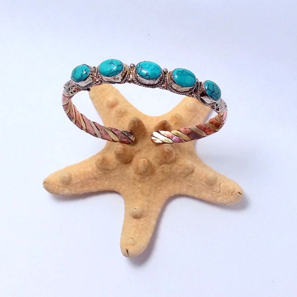 Copper Brass Braided Bracelet With 5 Beads